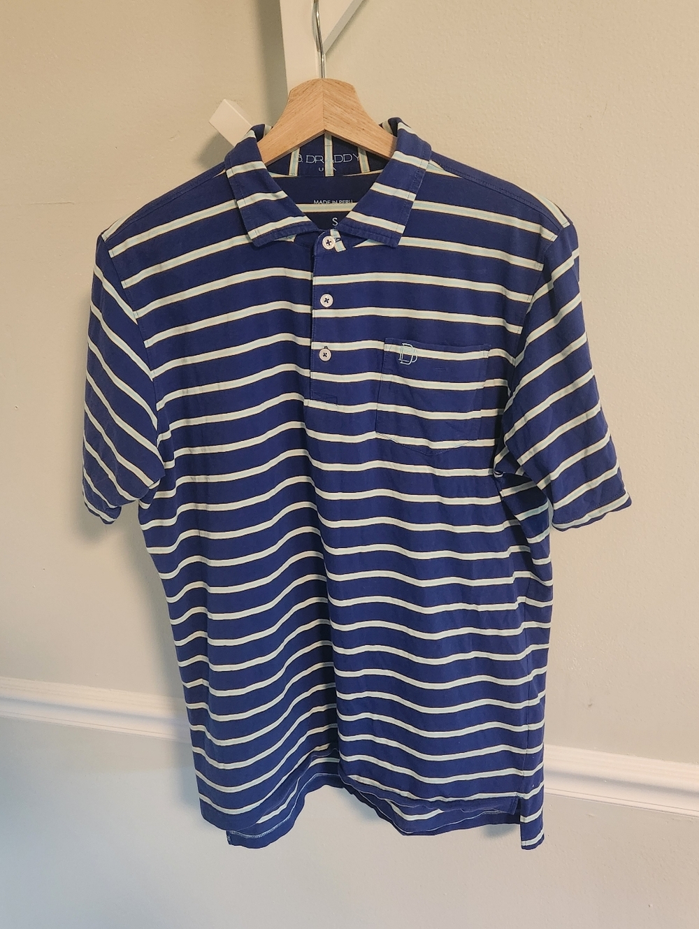 B.Draddy Philippe Polo Shirt Small Navy Stripe Pima Cotton Golf Preppy Peru Euc